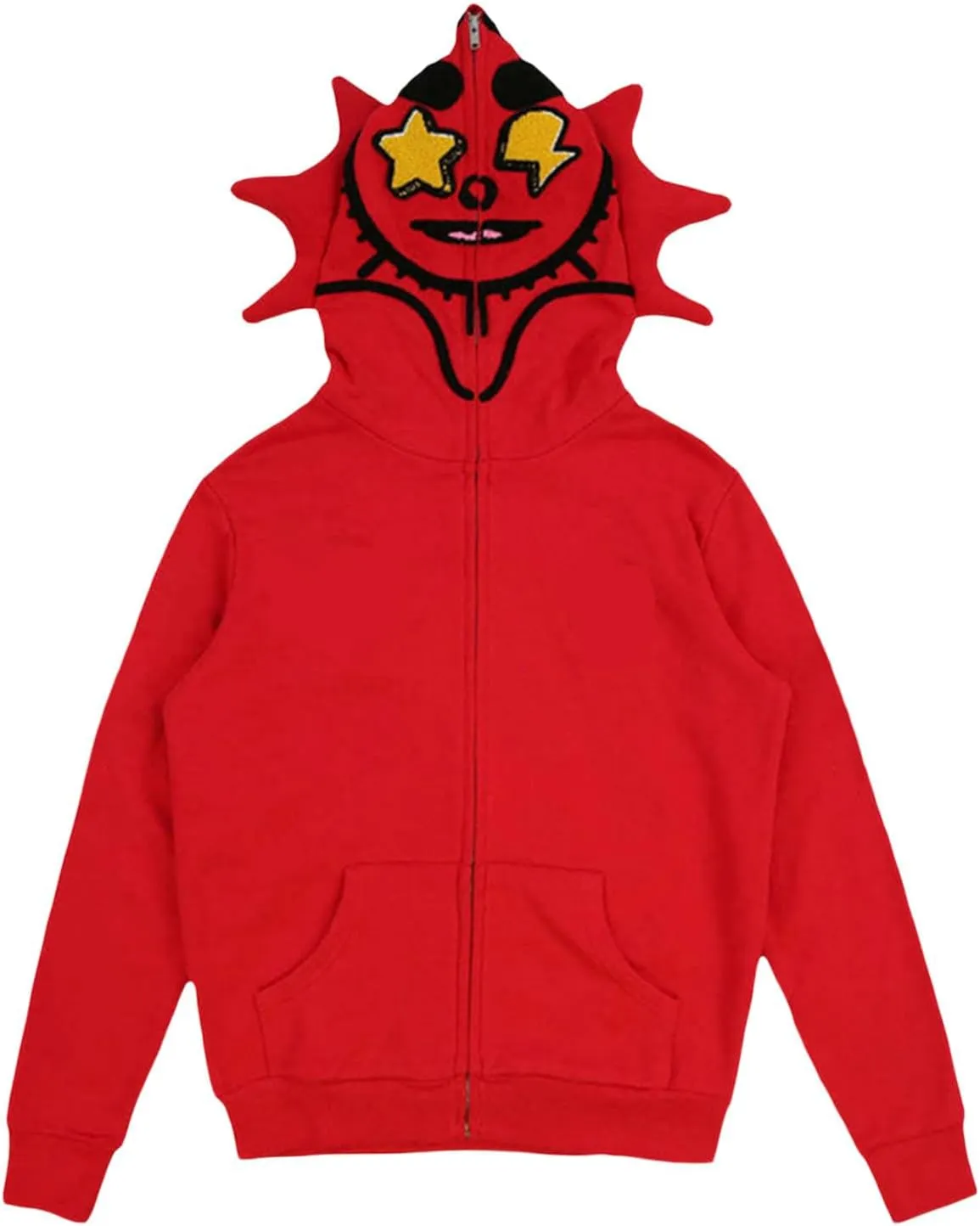 Sunwittafy Y2k Hoodie Men Women Black Rhinestone Full Zip Up Hoodie Over Face Oversized Sweatshirt Trendy Streetwear