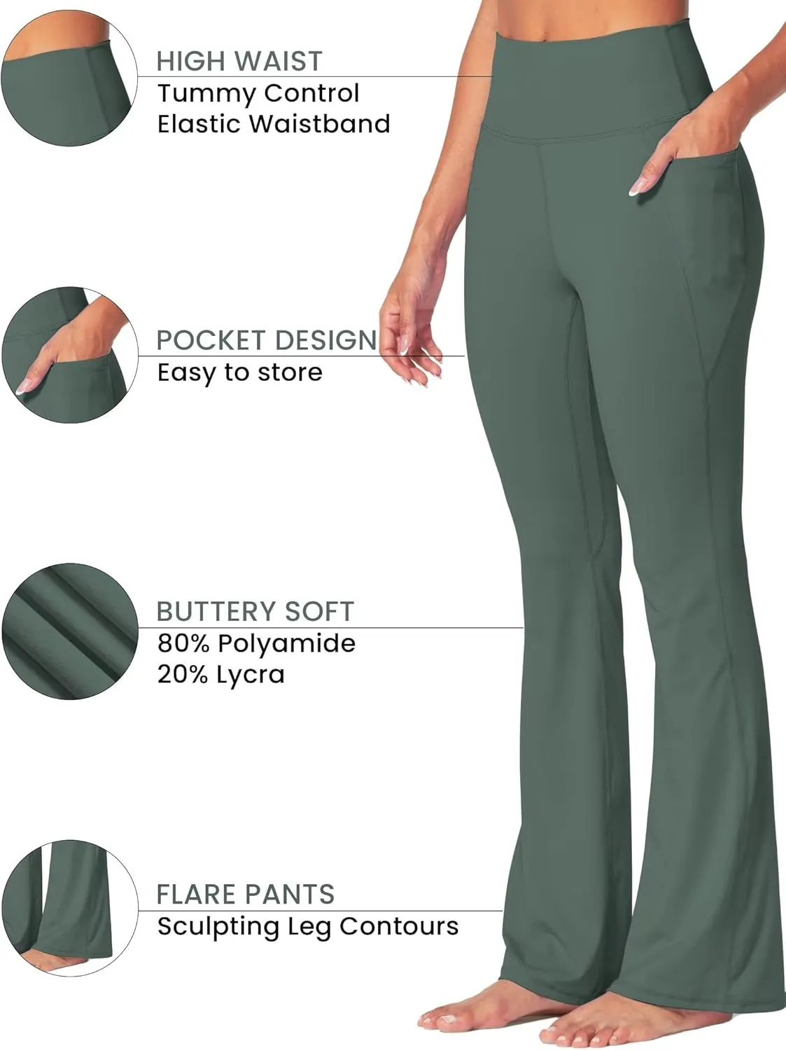 Sunzel Sunzfly Women's Mini Flare Leggings with Pockets High Waisted Tummy Control Yoga Pants Bootcut Workout Gym Casual
