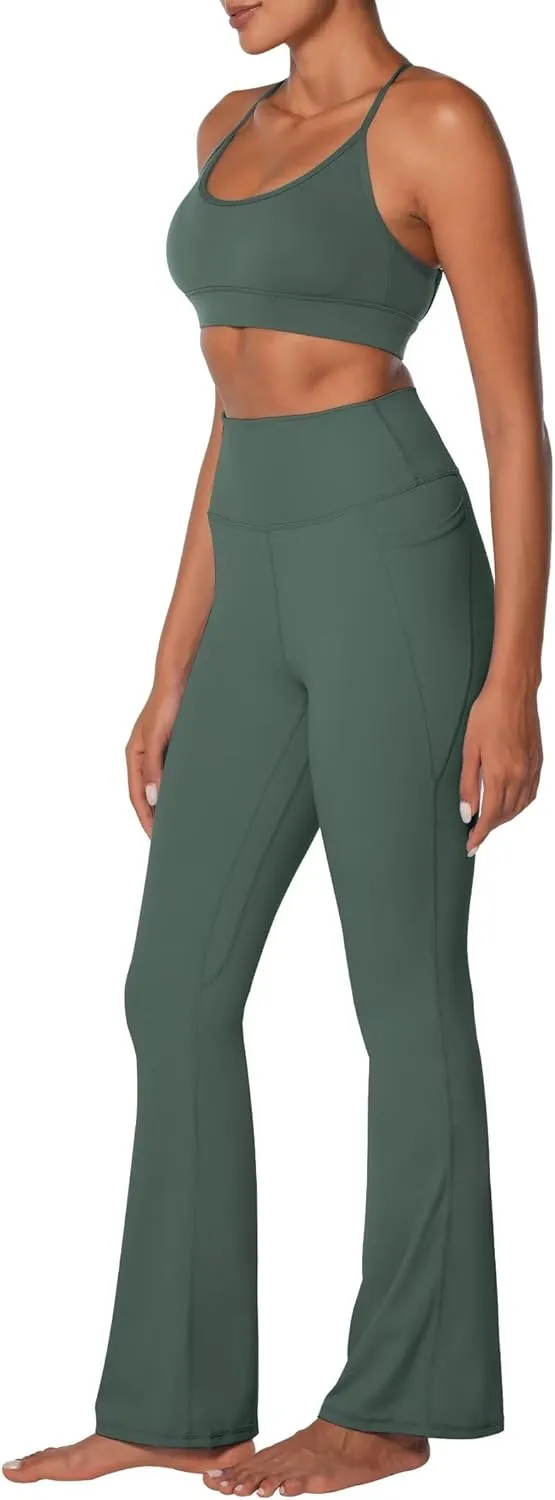 Sunzel Sunzfly Women's Mini Flare Leggings with Pockets High Waisted Tummy Control Yoga Pants Bootcut Workout Gym Casual