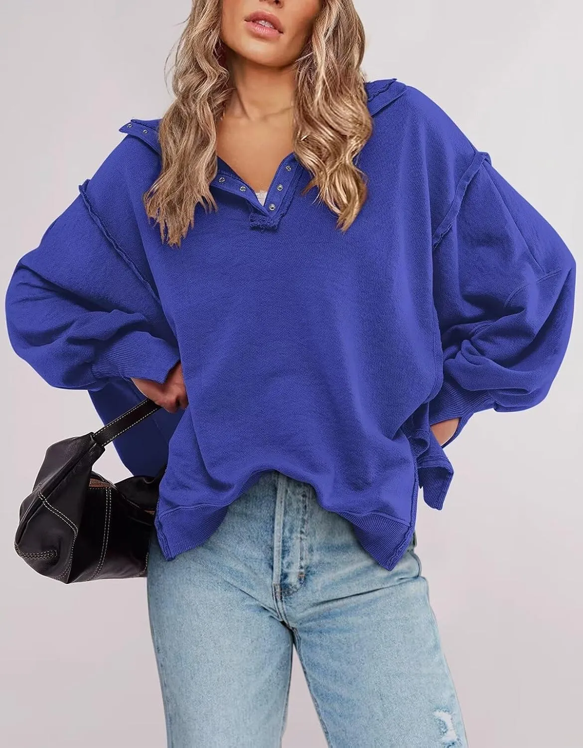 Sweatshirt for Women Fall Clothing for Women 2024 Trendy Henley Pullover Button Sweatshirts Tunic Tops S-2xl