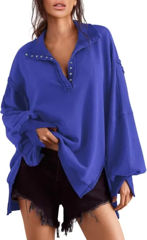 Sweatshirt for Women Fall Clothing for Women 2024 Trendy Henley Pullover Button Sweatshirts Tunic Tops S-2xl