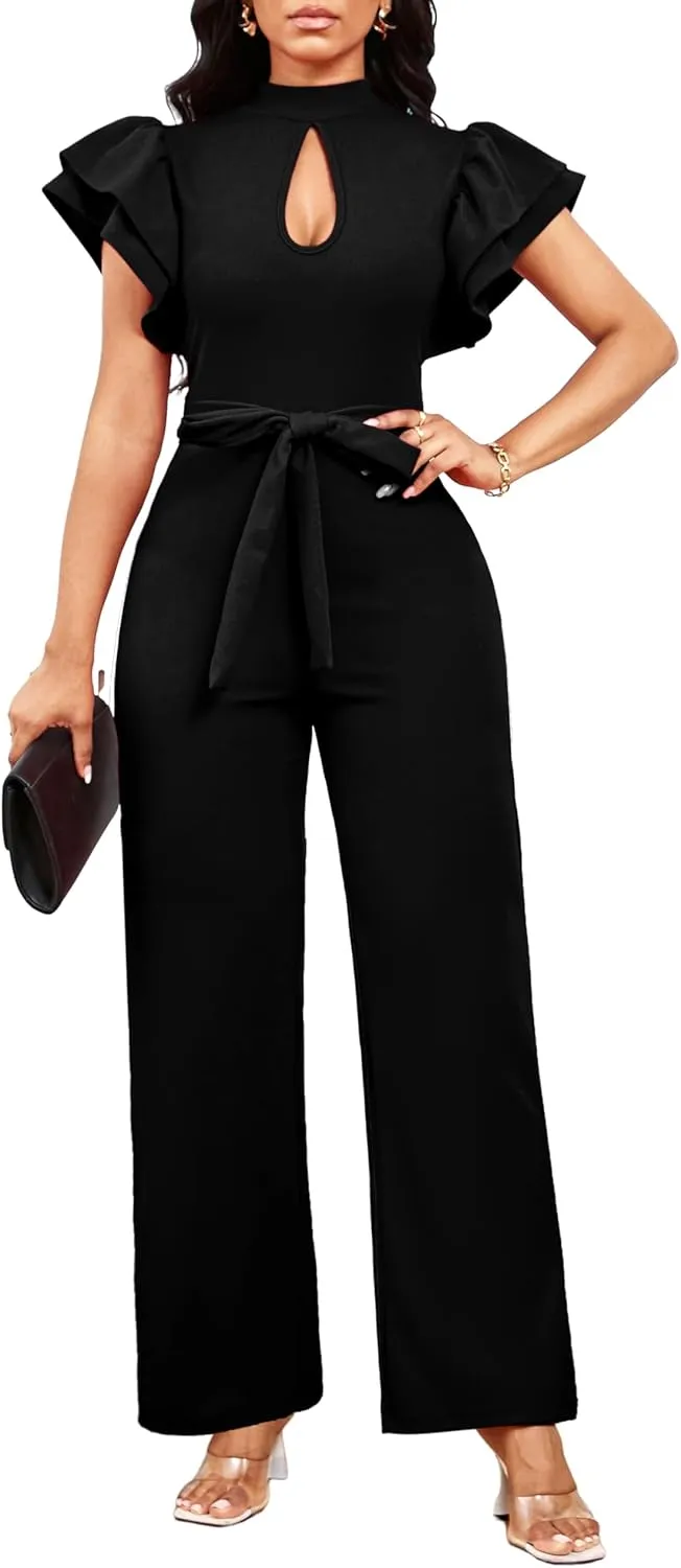 SxClub Elegant Jumpsuits for Women Dressy Formal Casual Long Straight Pants Business Jumpsuit