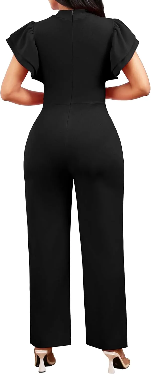 SxClub Elegant Jumpsuits for Women Dressy Formal Casual Long Straight Pants Business Jumpsuit