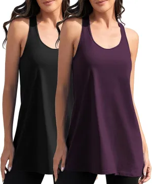TAIPOVE Racerback Workout Extra Long Tank Tops for Women Loose Fit Basic Tunic Athletic Yoga Shirt 2 Packs