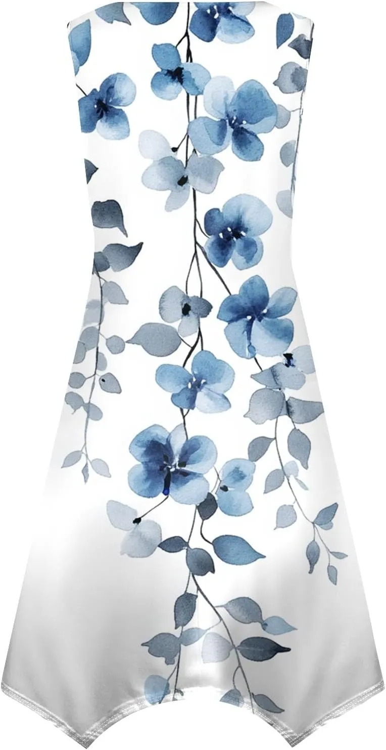 Tank Dress for Women Summer Midi Sleeveless Irregular Hem Plus Size Dress U-Neck Cocktail Dresses A Line with Pockets
