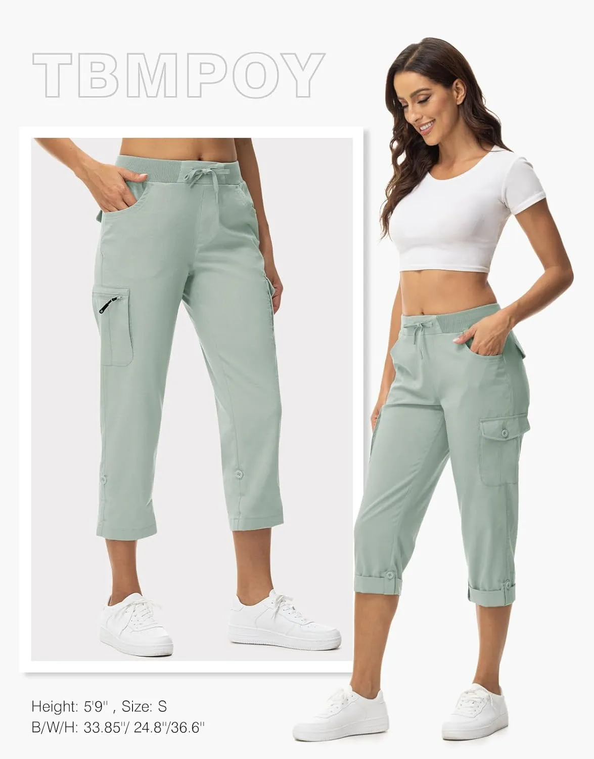TBMPOY Womens Cargo Capris Lightweight Hiking Pants 6 Pockets Quick Dry Casual Outdoor Trip Loose Shorts Cropped Cotton