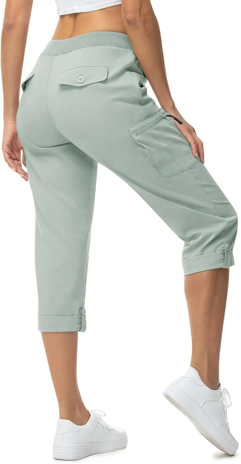 TBMPOY Womens Cargo Capris Lightweight Hiking Pants 6 Pockets Quick Dry Casual Outdoor Trip Loose Shorts Cropped Cotton