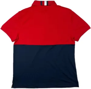 Tommy Hilfiger Men's Short Sleeve Moisture Wicking Stretch Polo Shirt with Quick Dry   UV Protection,Red-Navy Colorblock,SM