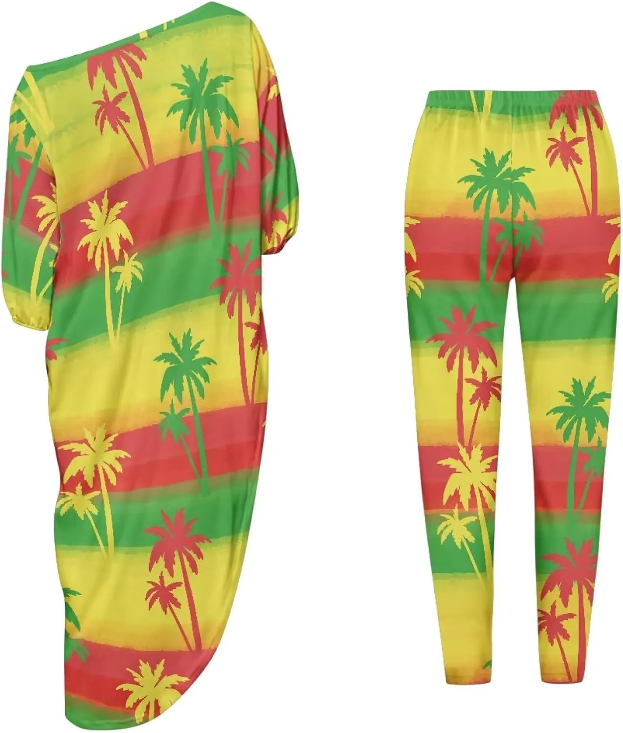 Traditional Polynesia Samoa Women's Off The Shoulder Maxi Top Casual Irregular Hem T Shirt Stretchy Pant Sets