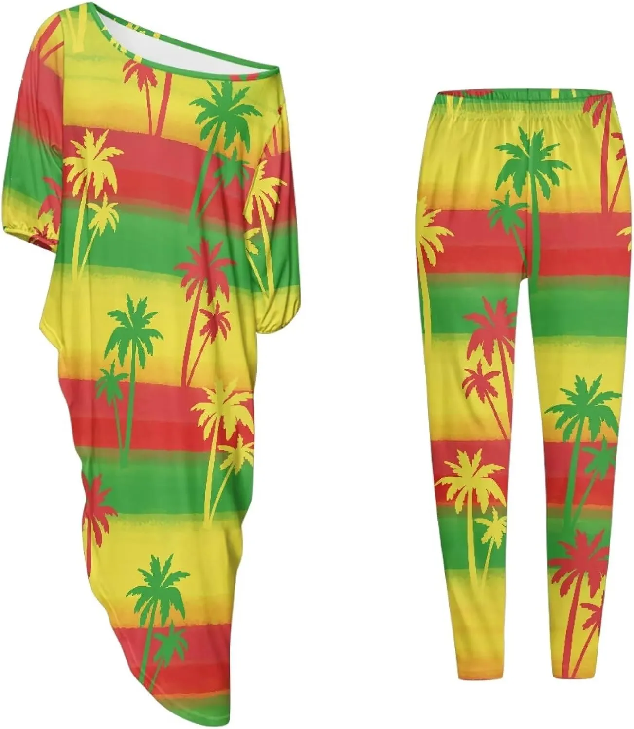 Traditional Polynesia Samoa Women's Off The Shoulder Maxi Top Casual Irregular Hem T Shirt Stretchy Pant Sets