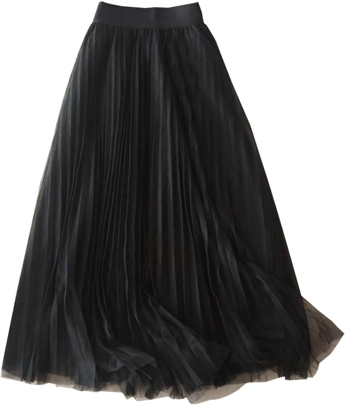 Tulle Skirts for Women High Waist Pleated Chiffon Skirt Casual Boho Midi Swing A-Line Solid Double Layer Summer
