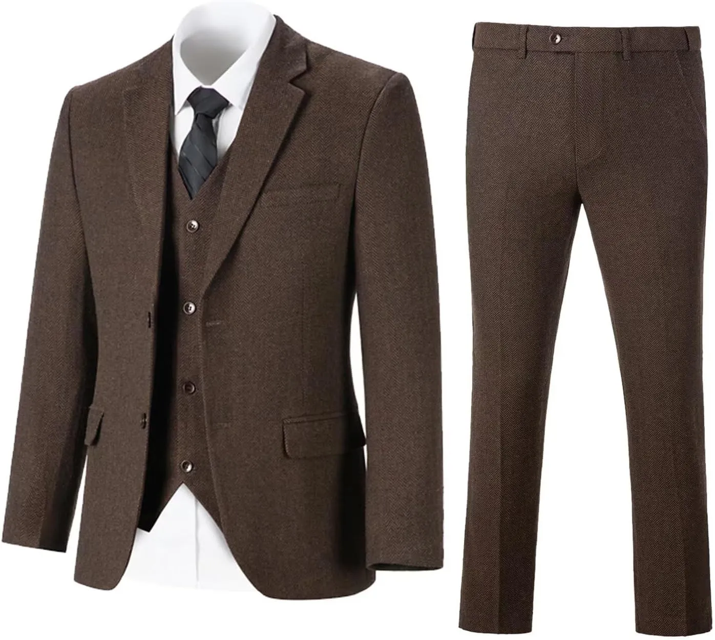 Tweed Herringbone Boys Suit 3 Piece Spring Retro Formal Suits for Boy Wool Blend Blazer Vest Pants Wedding Tuxedo Set