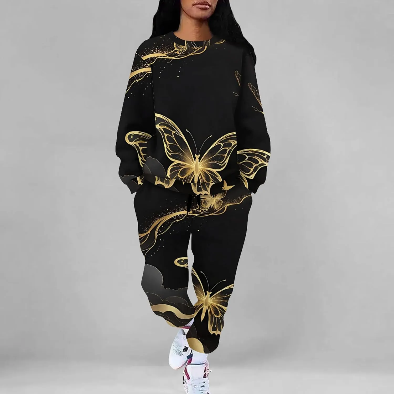 Two Piece Outfits for Women Lounge Sets Casual Travel Sweatsuits Long Sleeve Pullover And Long Pants Loungewear Matching Sets