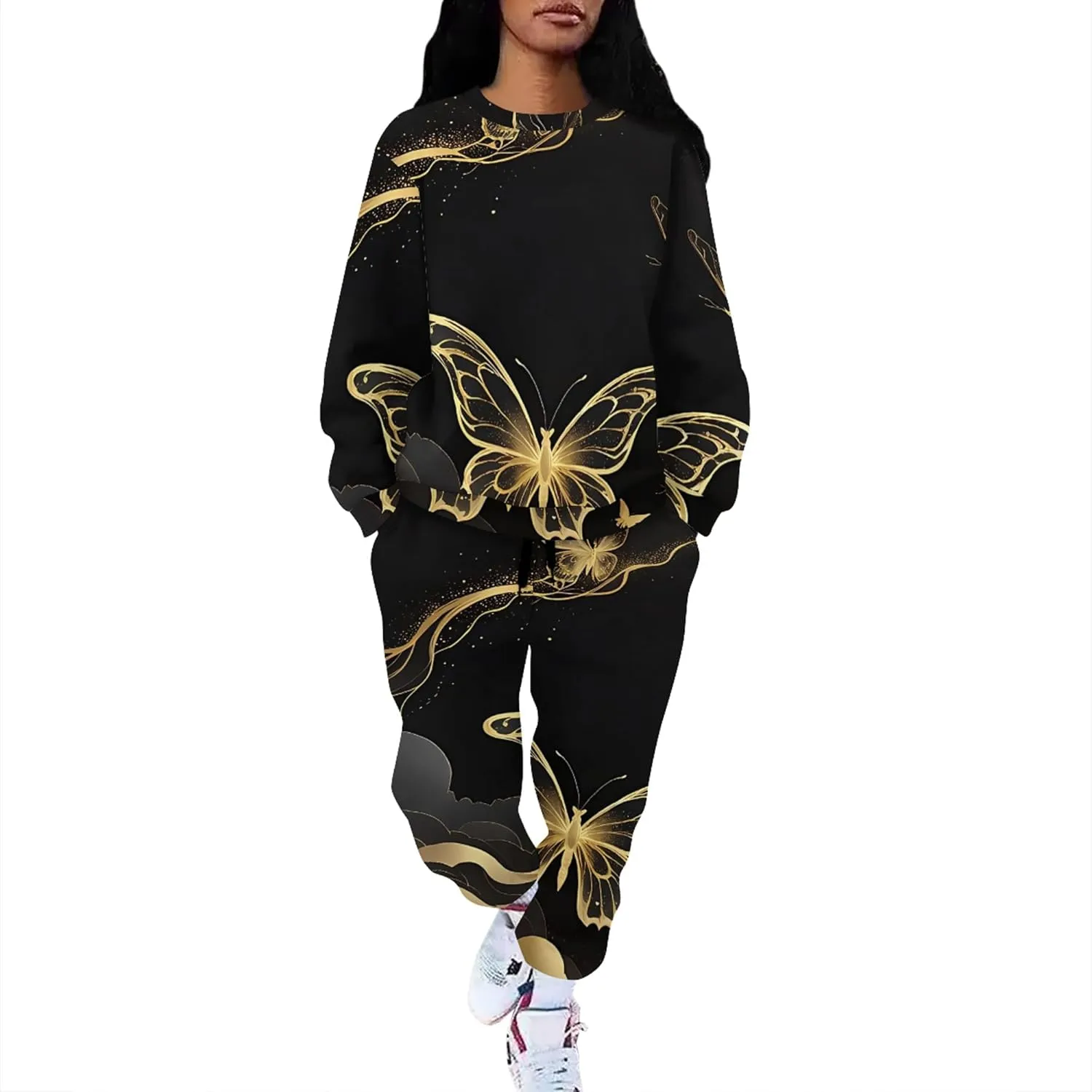 Two Piece Outfits for Women Lounge Sets Casual Travel Sweatsuits Long Sleeve Pullover And Long Pants Loungewear Matching Sets