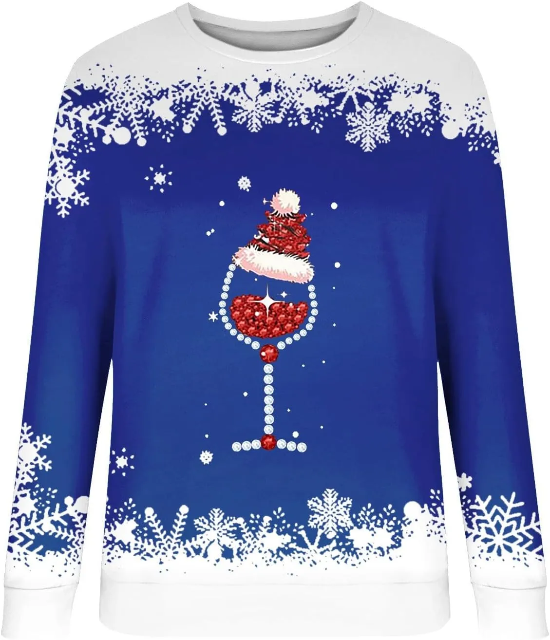 Ugly Christmas Sweater Women Fall Winter Fashion Red Wine Glass Print Sweatshirts Long Sleeve Crewneck Pullover Tops