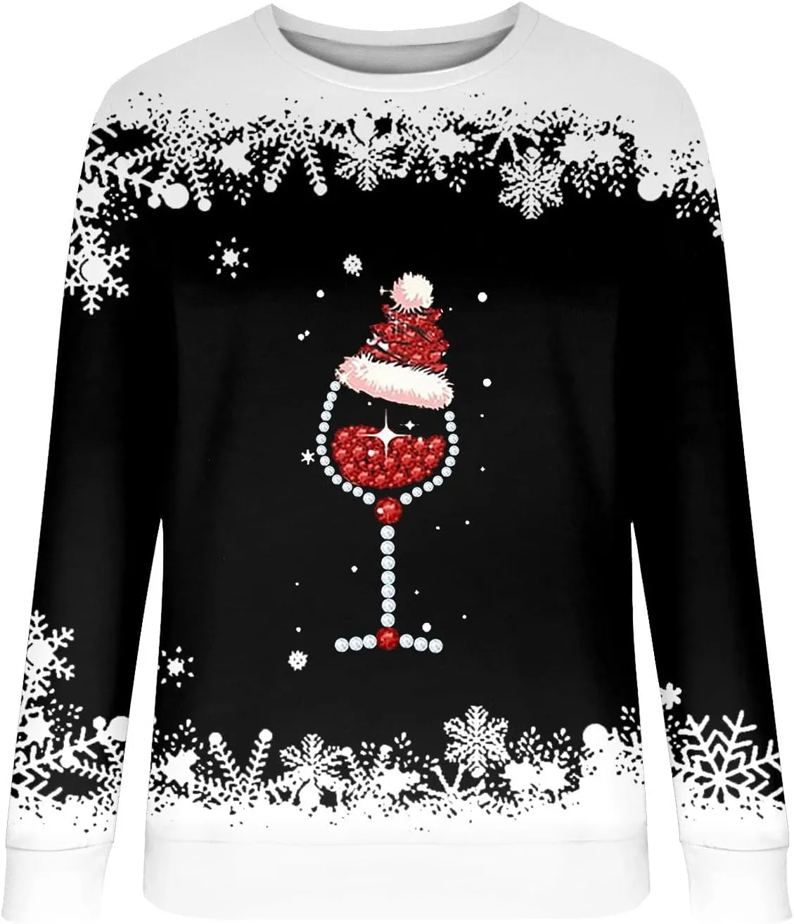 Ugly Christmas Sweater Women Fall Winter Fashion Red Wine Glass Print Sweatshirts Long Sleeve Crewneck Pullover Tops