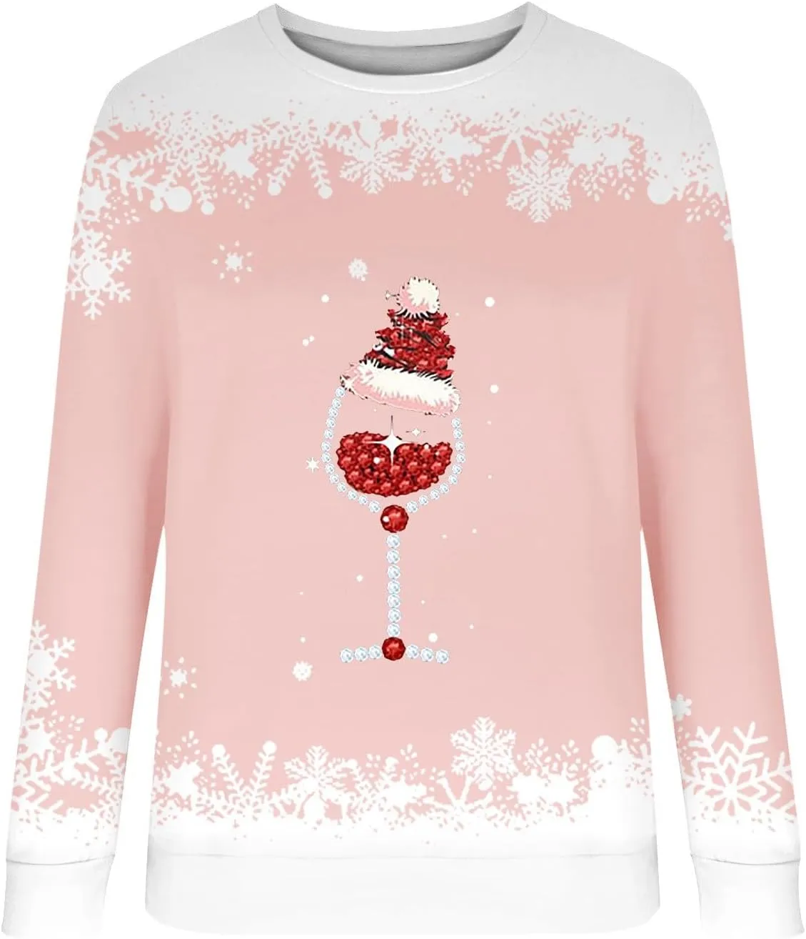 Ugly Christmas Sweater Women Fall Winter Fashion Red Wine Glass Print Sweatshirts Long Sleeve Crewneck Pullover Tops