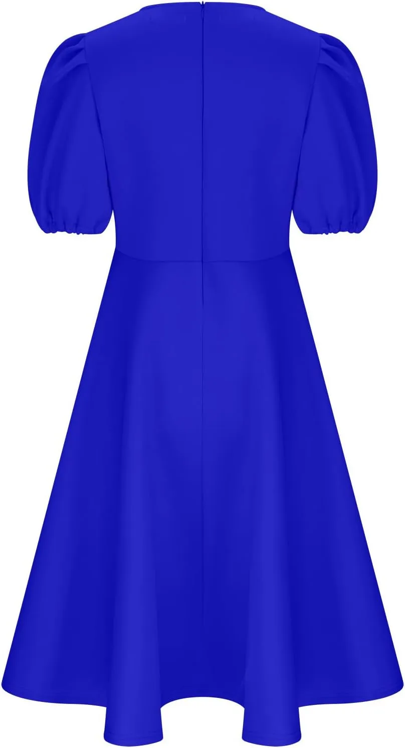 Uillui Plus Size Dress for Women Bubble Sleeve Tapered Waist a Line Dress Flowy Swing Dress Formal Cocktail Prom Party Dress