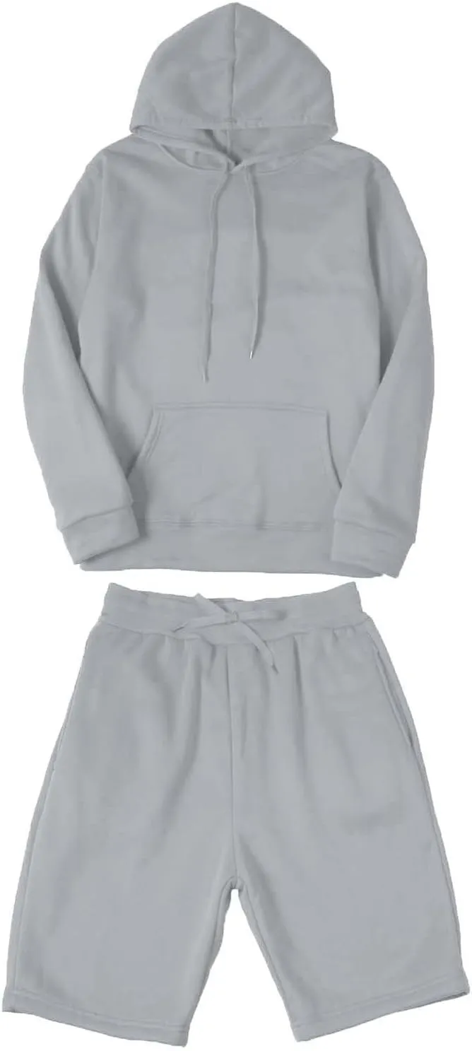 Unisex 2 Piece Sweatsuit for Men Women Oversized Solid Long Sleeve Hoodie Pullover Shorts Tracksuit Jogger Sweatpants