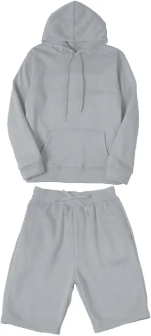 Unisex 2 Piece Sweatsuit for Men Women Oversized Solid Long Sleeve Hoodie Pullover Shorts Tracksuit Jogger Sweatpants