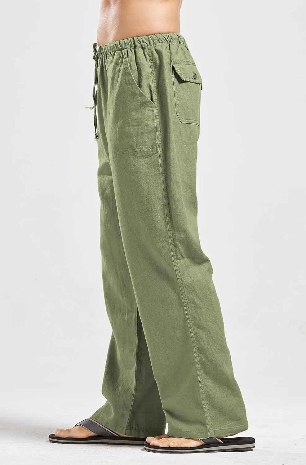utcoco Qiuse Men's Casual Loose Fit Straight-Legs Stretchy Waist Beach Pants