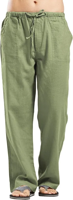 utcoco Qiuse Men's Casual Loose Fit Straight-Legs Stretchy Waist Beach Pants