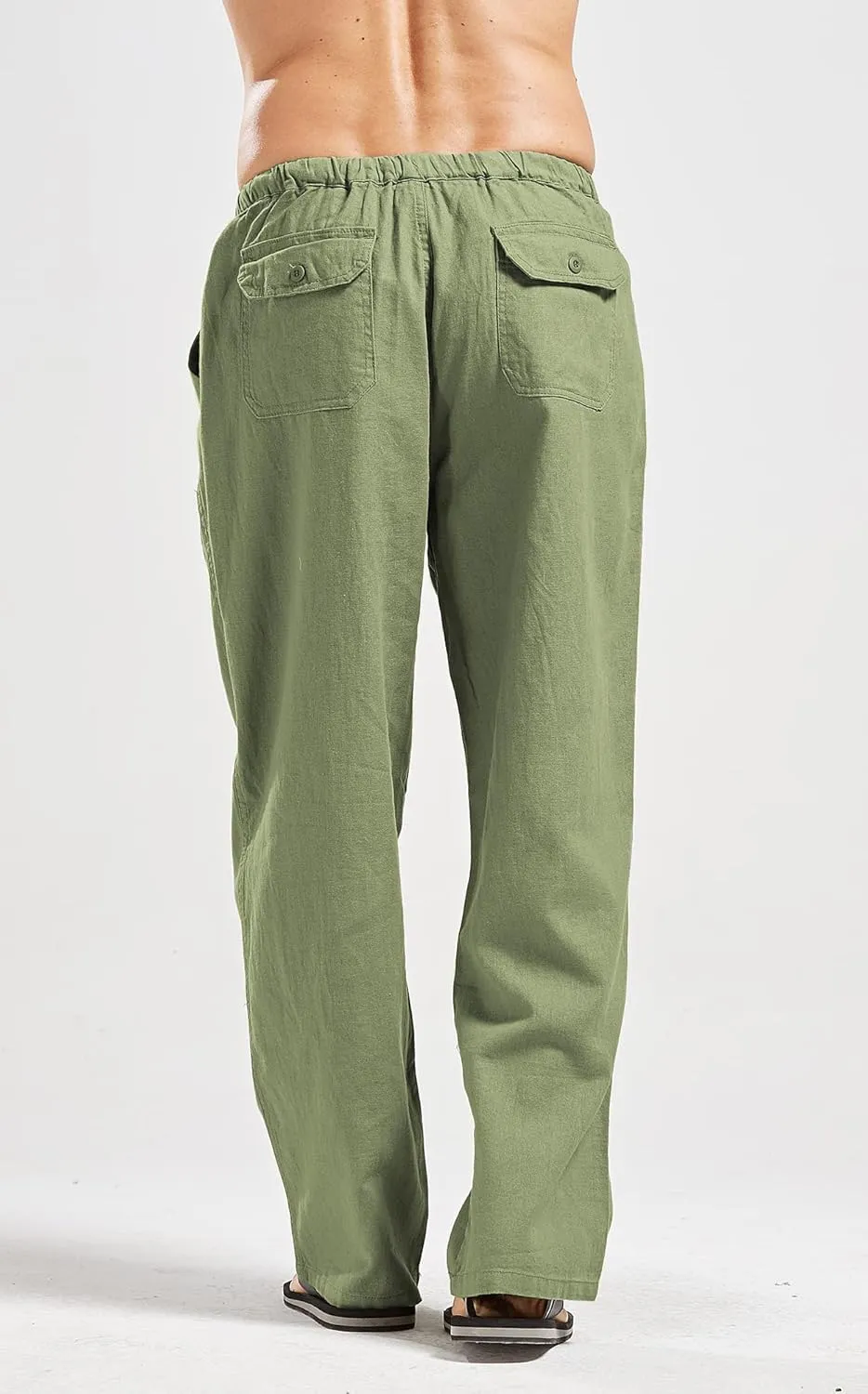 utcoco Qiuse Men's Casual Loose Fit Straight-Legs Stretchy Waist Beach Pants