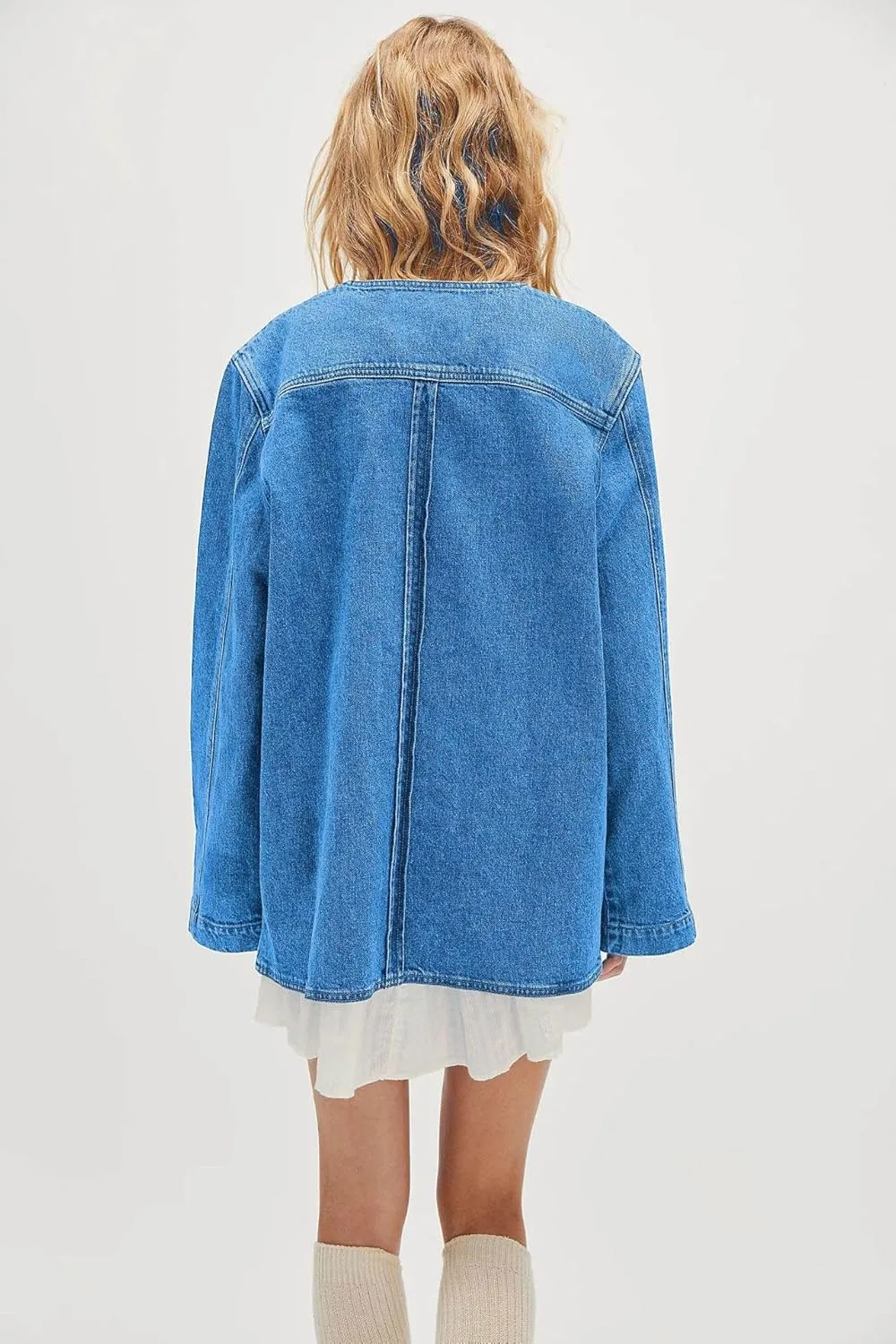 utcoco Womens Oversized Denim Jacket Casual Loose Long Sleeve Button Down Front Tie Jean Jacket