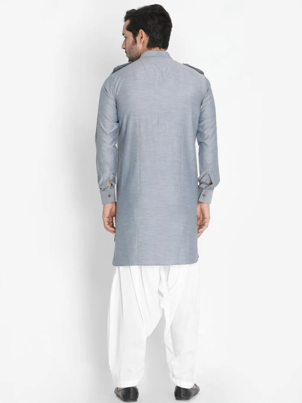 VASTRAMAY Grey Cotton Kurta Patiala Set
