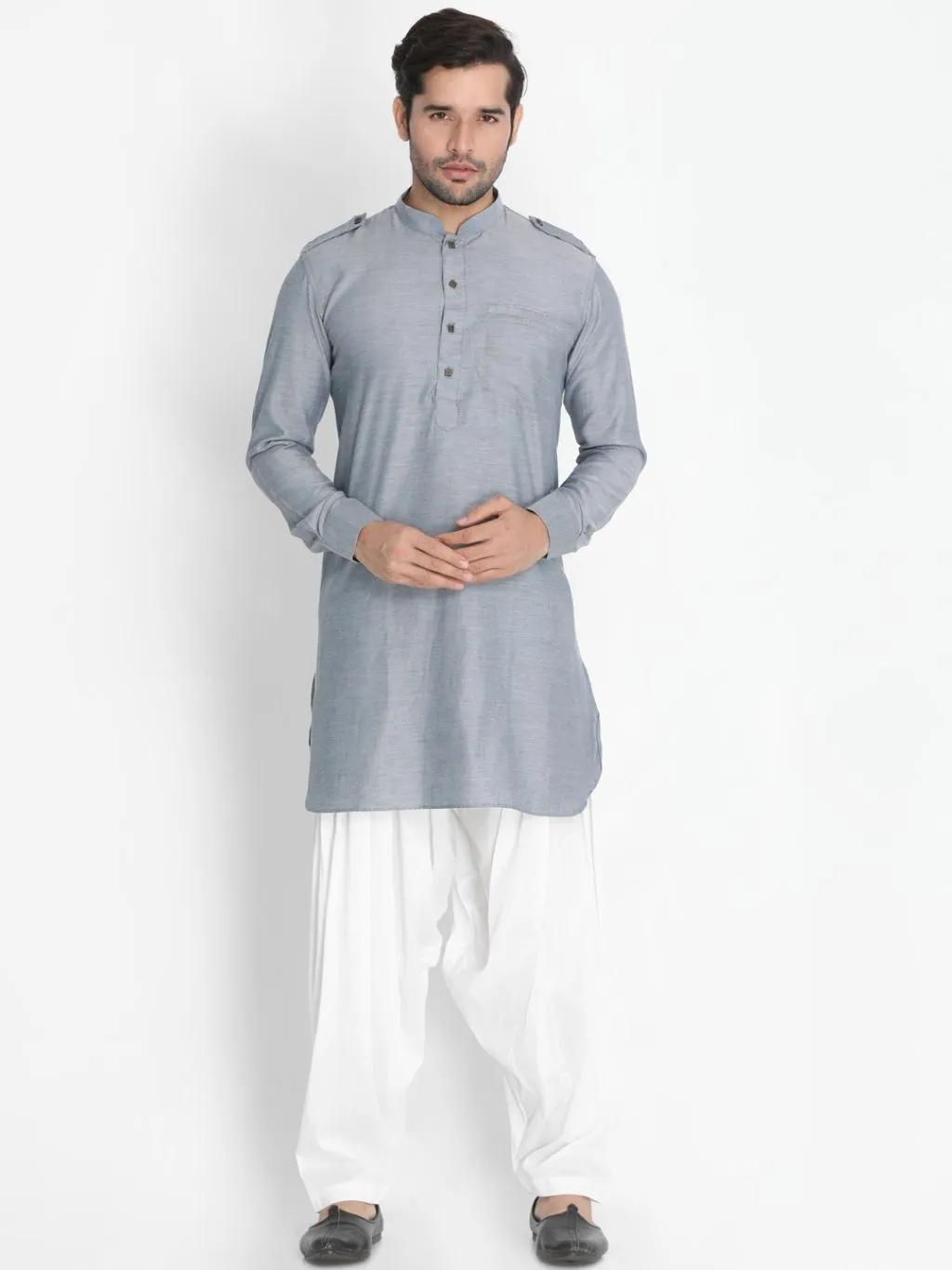 VASTRAMAY Grey Cotton Kurta Patiala Set