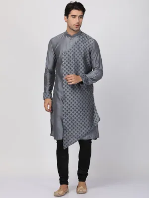 VASTRAMAY Grey Cotton Silk Kurta Churidar Set
