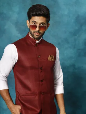 VASTRAMAY Maroon Woven Nehru Jacket