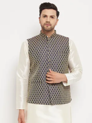 VASTRAMAY Men's Blue Ethnic Jacket
