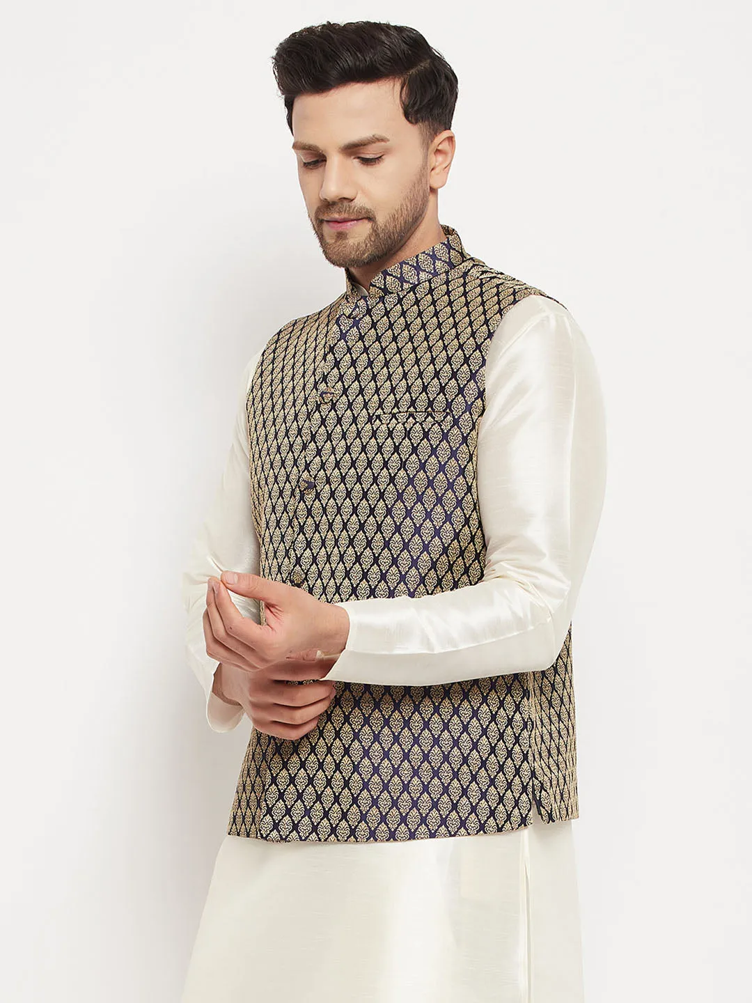 VASTRAMAY Men's Blue Ethnic Jacket