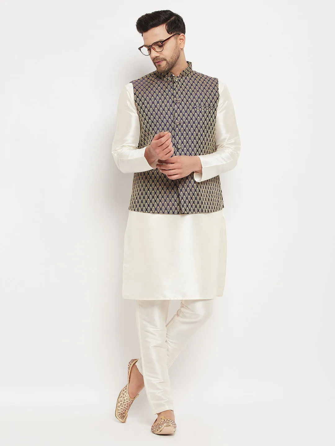 VASTRAMAY Men's Blue Ethnic Jacket