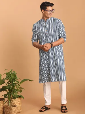 VASTRAMAY White & Blue Striped Kurta Set
