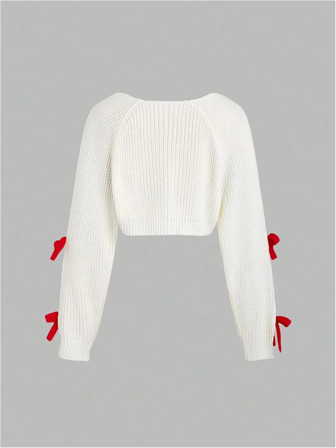 Verdusa Women's Bow Knot Open Front Long Sleeve Knitted Crop Cute Cardigan Sweater