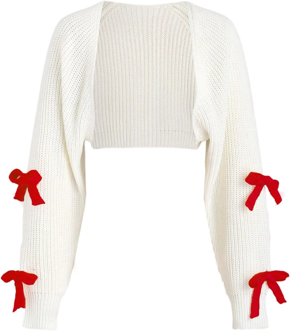 Verdusa Women's Bow Knot Open Front Long Sleeve Knitted Crop Cute Cardigan Sweater