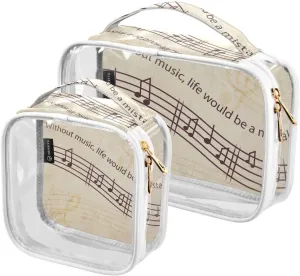 Vintage-musical-background 2 Pack Clear Toiletry Bag Women Men, Portable Waterproof Clear Pouch, Cosmetic Bag with Double Zippers Large Opening Traveling with Handle for Bathroom Traveling Vacation Or