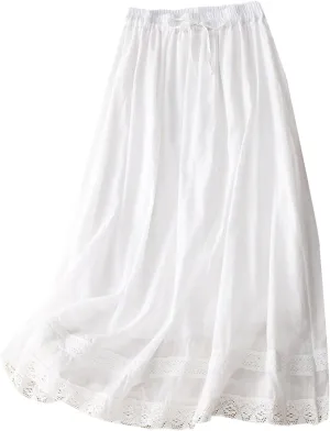 Vintage Plus Size Maxi Skirts for Women High Waisted Pleated A Linen Boho Beach Vacation Skirt Flowy Summer Dress