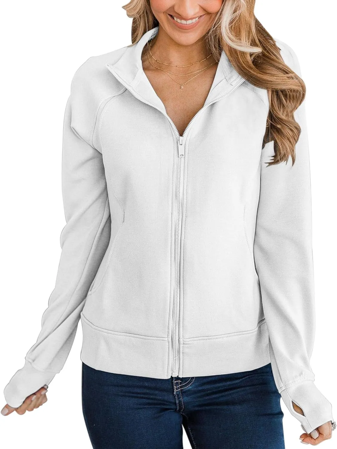 Vivitulip Womens Full Zip Up Athletic Jacket Long Sleeve Lightweight Pocketed Workout Coat Tops with Thumb Holes