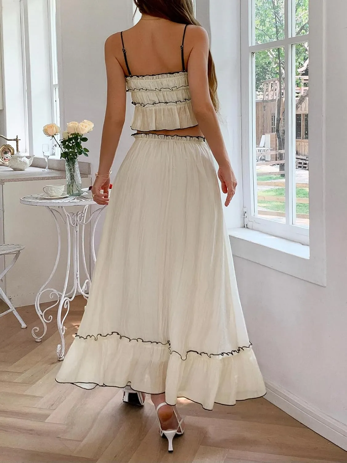 VOIKERDR 2 Piece Skirt Sets for Women Summer Sexy Cropped Tops and Maxi Skirt Travel Outfits for Women