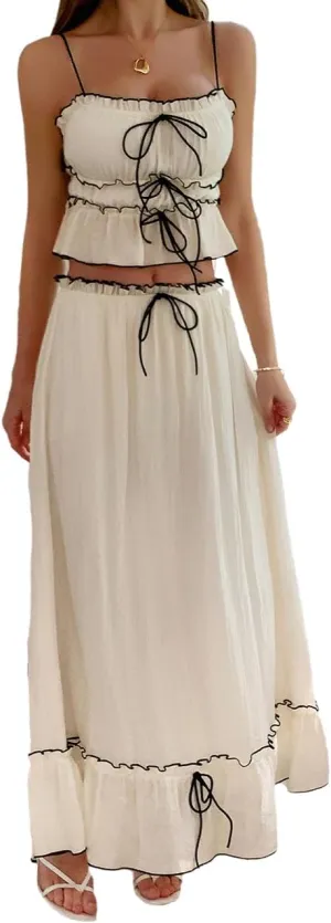 VOIKERDR 2 Piece Skirt Sets for Women Summer Sexy Cropped Tops and Maxi Skirt Travel Outfits for Women