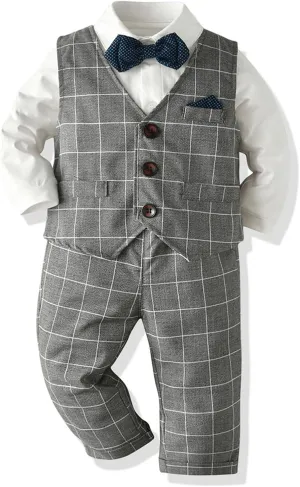 Volunboy Baby Boy Suit Toddler Formal Outfit Kids 3 Piece Vest Gentleman Clothes Long Sleeve Shirt and Pants Set