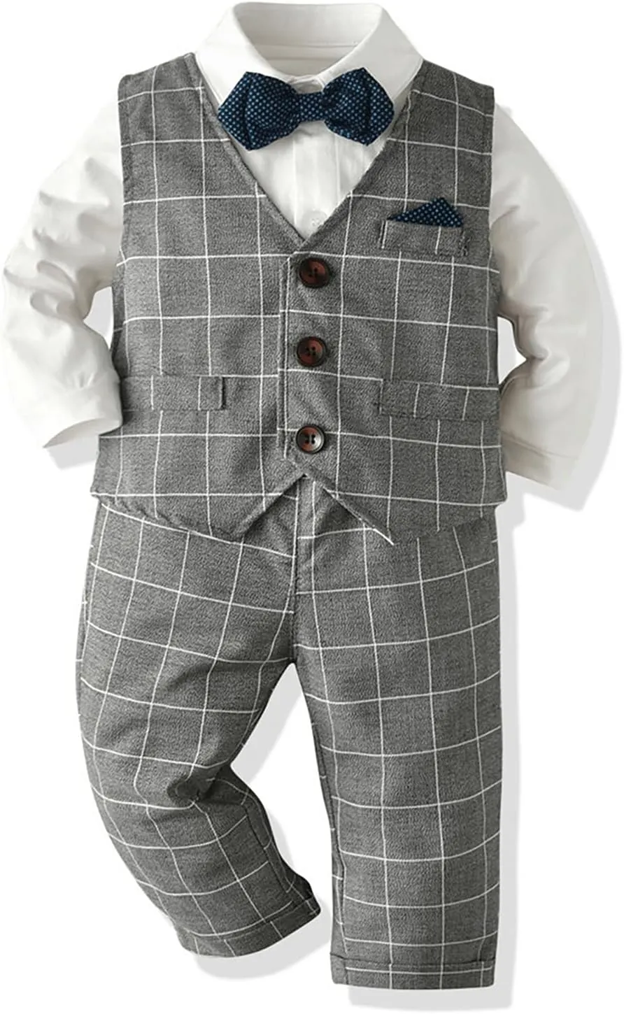 Volunboy Baby Boy Suit Toddler Formal Outfit Kids 3 Piece Vest Gentleman Clothes Long Sleeve Shirt and Pants Set