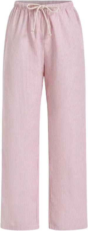 WDIRARA Women's Drawstring Striped Pants Loose Trousers High Waist Straight Pants