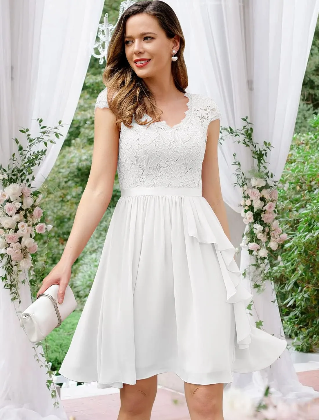 Wedtrend Women's Bridesmaid Dress 2024 Short Prom Dress Ruffle Wedding Guest Cocktail Dress Floral Homecoming Dress