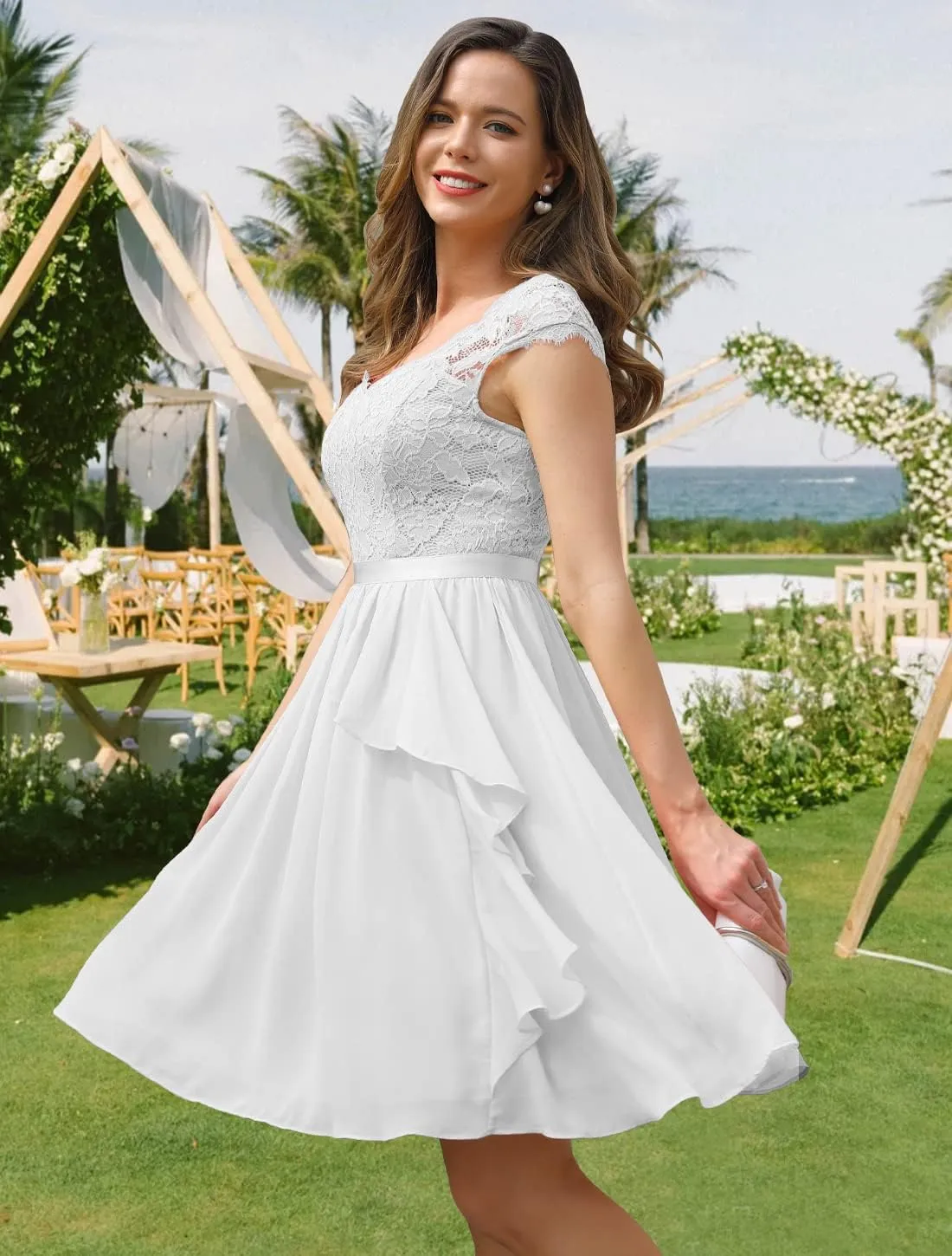 Wedtrend Women's Bridesmaid Dress 2024 Short Prom Dress Ruffle Wedding Guest Cocktail Dress Floral Homecoming Dress