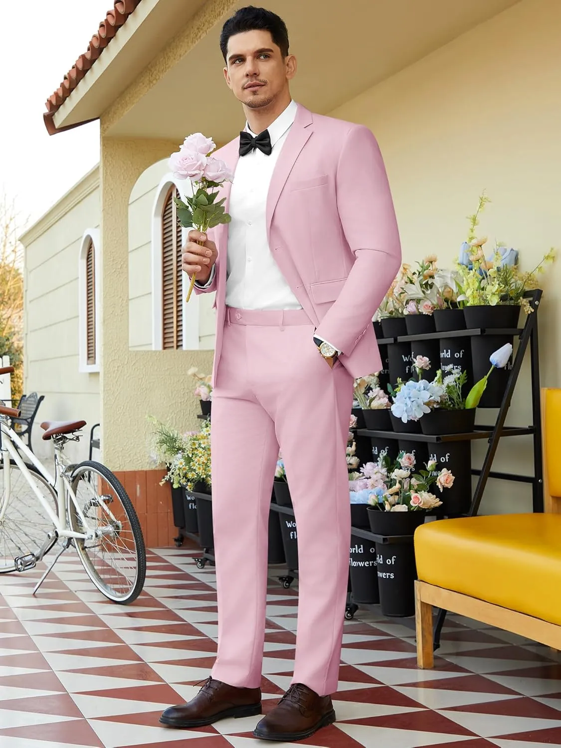 WEEN CHARM Men's Suits Slim Fit 2 Piece Two Button Blazer Wedding Prom Tuxedo Single Breasted Jacket Pants Set