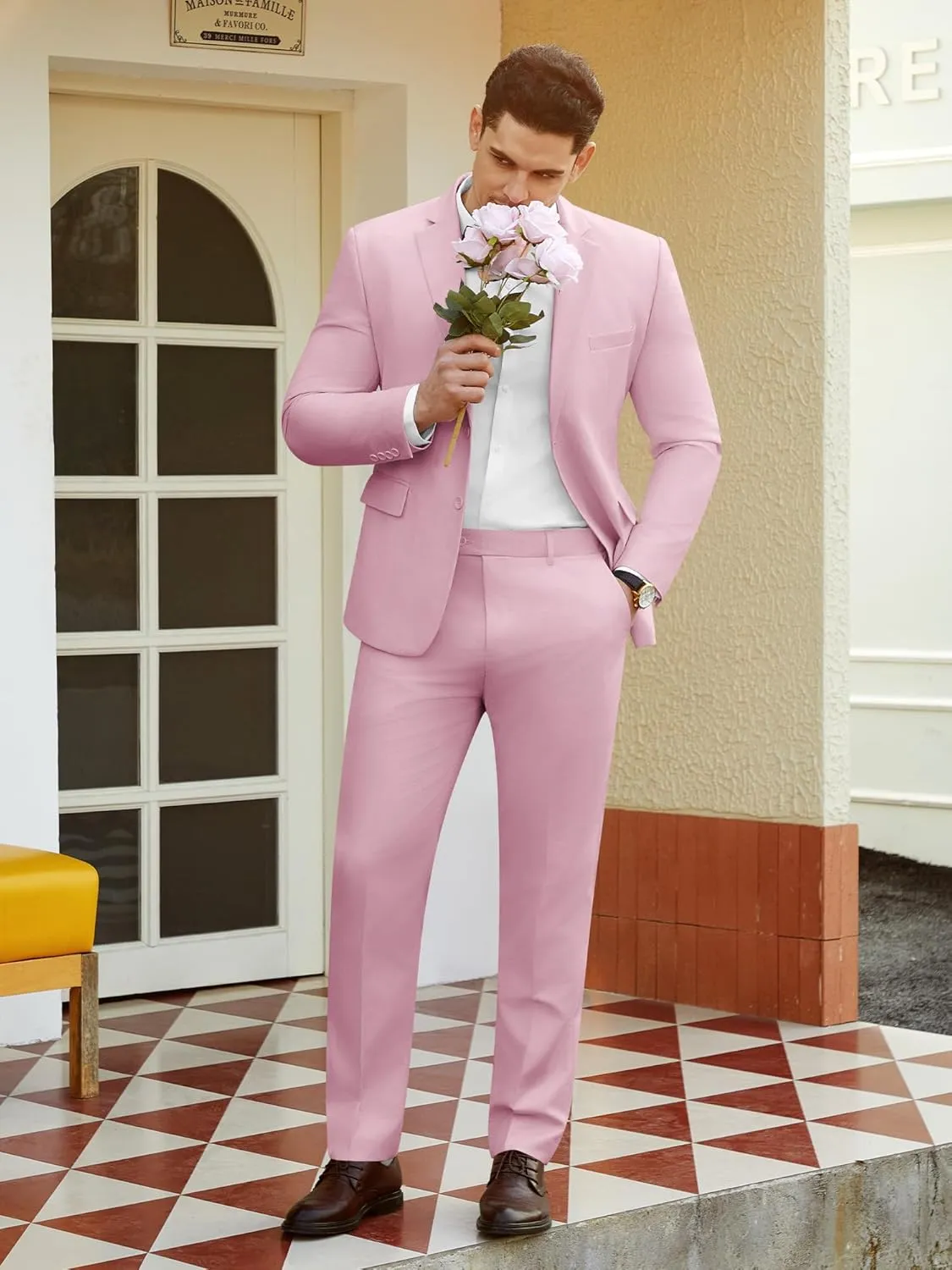 WEEN CHARM Men's Suits Slim Fit 2 Piece Two Button Blazer Wedding Prom Tuxedo Single Breasted Jacket Pants Set
